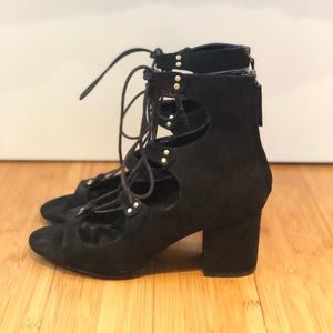 Zara black peep toe lace up booties